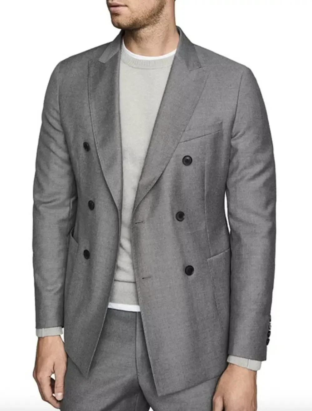 REISS Woking Flannel Slim Fit Blazer Size 40 Mens Gray Jacket $620 Wool